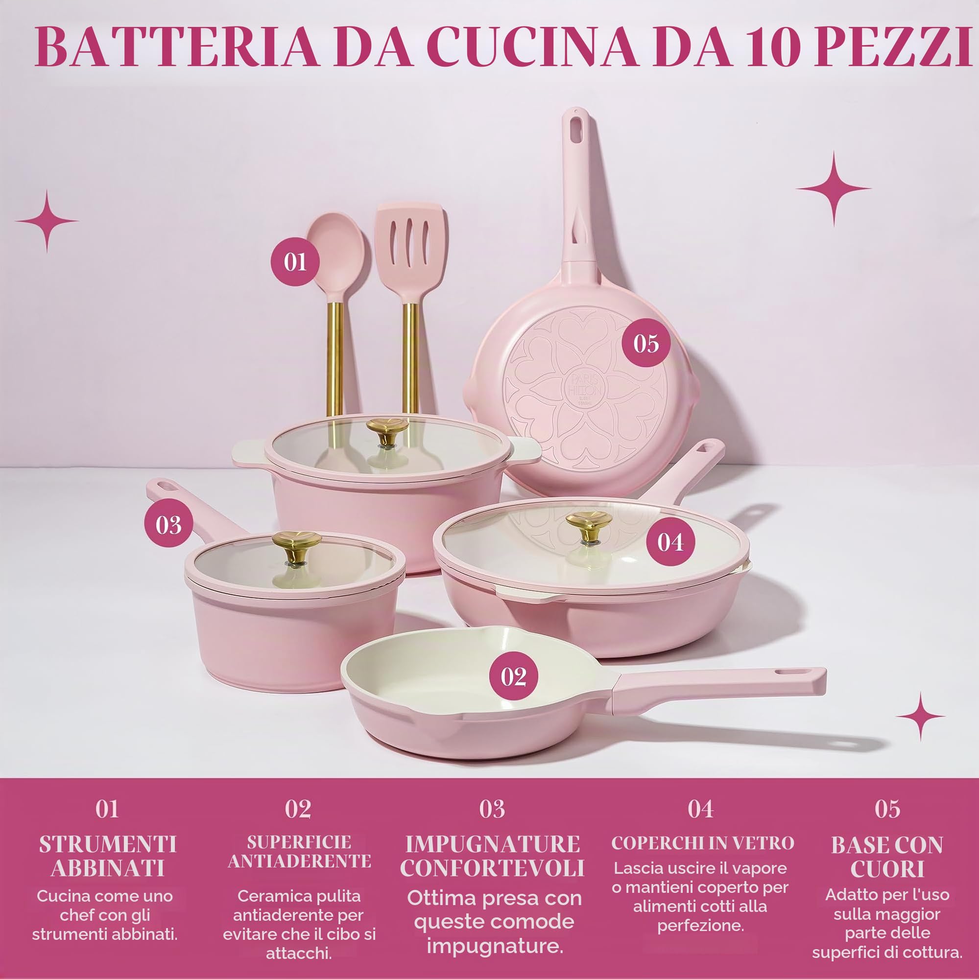 Paris Hilton Set di pentole in alluminio pressofuso, rosa