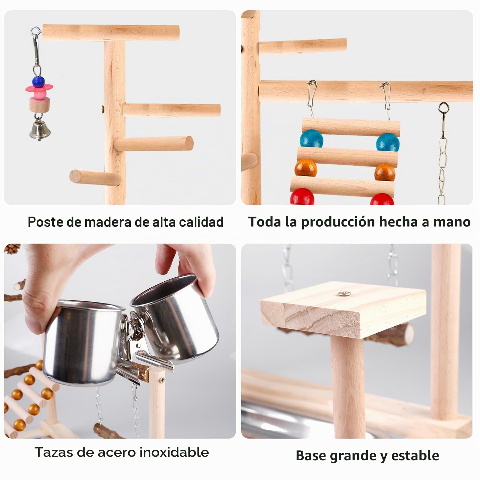 Juguete para pájaros, juguete para loros, juguete para periquitos, parque infantil con copa alimentadora, escalada, columpio y bandeja, asiento para periquitos, cacatúas, 37 x 26 x 44 cm