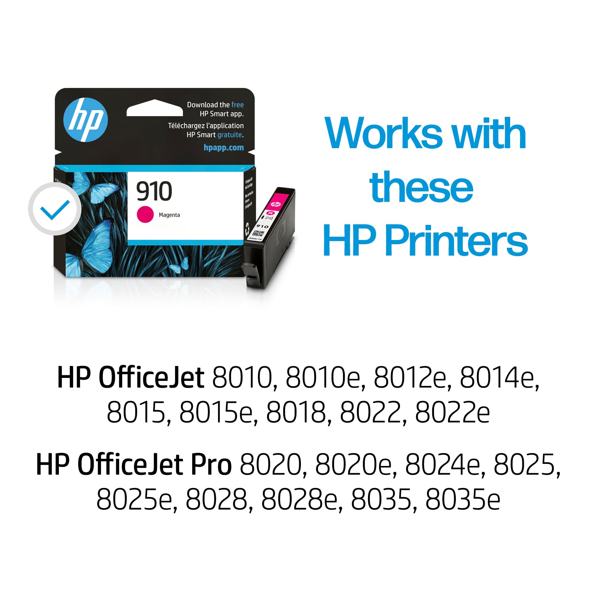 HP 910 Magenta Ink Cartridge | Works with OfficeJet 8010, 8020, Pro 8020, 8030 | Eligible for Instant Ink | 3YL59AN
