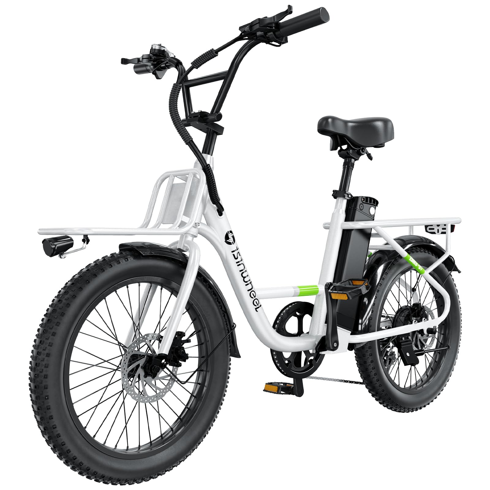 isinwheel U7 E Bike for Adults Electric Bike with Dual Cargo Rack, 48V 1000W Peak Ebikes for Adults, 7 Speed Gear, 20mph Step Thru Cruiser Electric Bicycles, 20" × 3“ Fat Tire Ebike