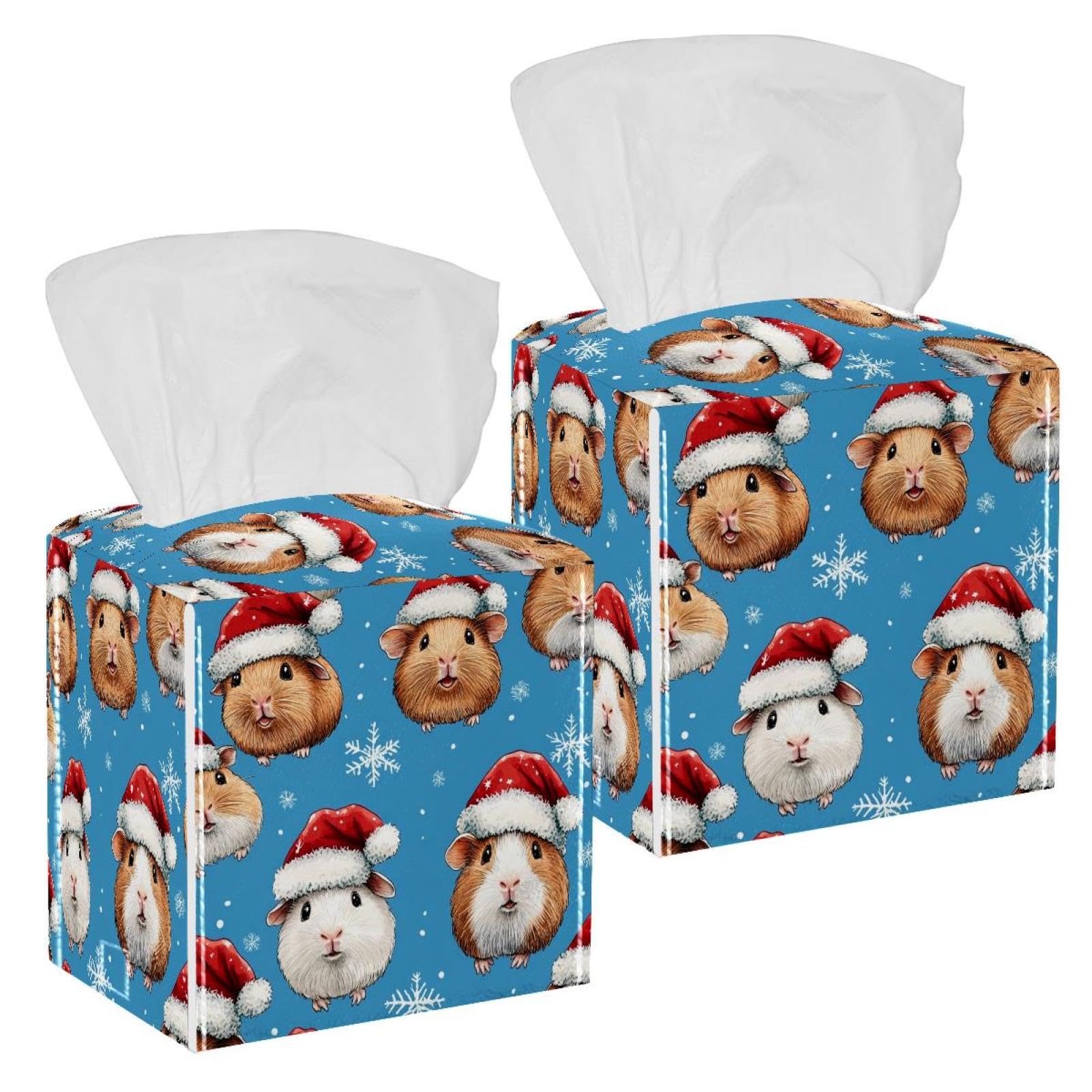 Boîte à mouchoirs en cuir cochon d'Inde Noël (Lot de 2) pour table et voiture
