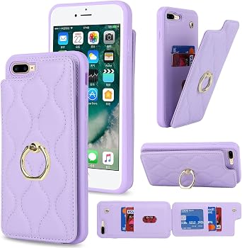 Lipvina for iPhone 7 Plus / 8 Plus Case with Card Holder,Credit Card Holder,Stand Ring Kickstand and RFID Blocking,Shockproof Phone Wallet Cover for Women and Girls5.5 inch,Purple