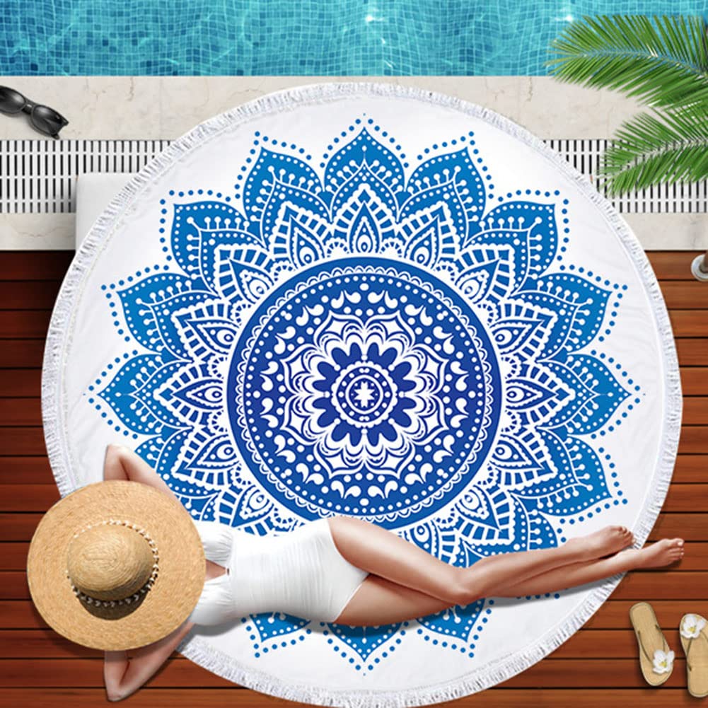 Telo Mare Rotondo Mandala 150 Cm - Leggero, Multiuso Per Spiaggia, Yoga E Decorazione