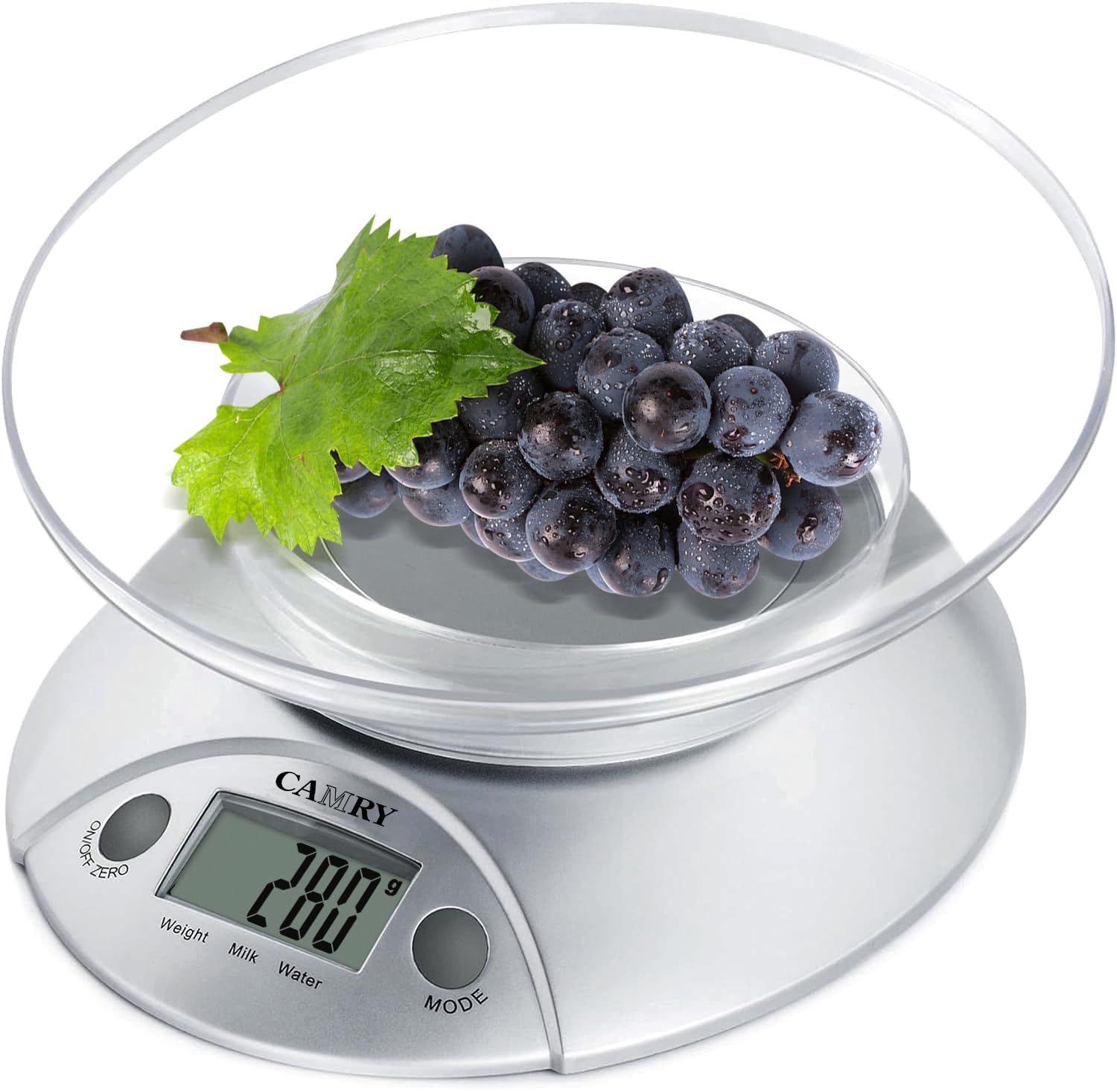 CAMRY Digital Kitchen Scales with Bowl Electronic Food Weight Scales 0.6L Bowl Liquids in ml and fl. Oz. Tare Function LCD Display Easy Storage, 5kg/11lb, 2xAAA Batteries(Included)-Silver
