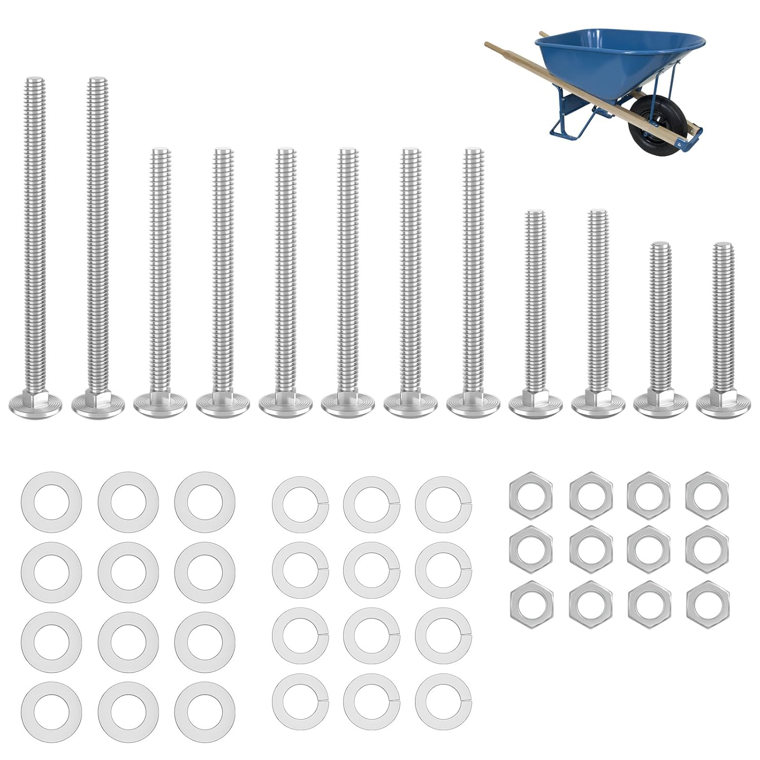 Wheelbarrow Handles Replacement Kit for 5/16 Stainless Nuts and Bolts 4