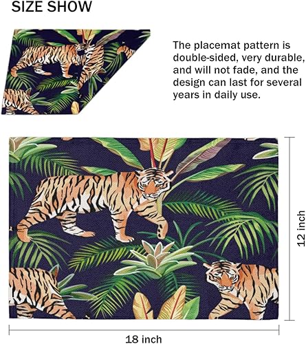 Miniatura 4 de Juego de 4 manteles individuales de hojas de tigre, lavables, impermeables, para decoración de mesa de comedor, 18 x 12 pulgadas