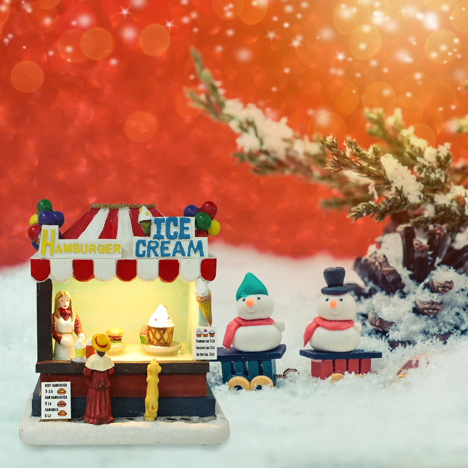 Sosoport Casa Luminosa di Natale in Resina Decorazione per Feste di Natale Casa Luminosa LED Artigianale e Elegante