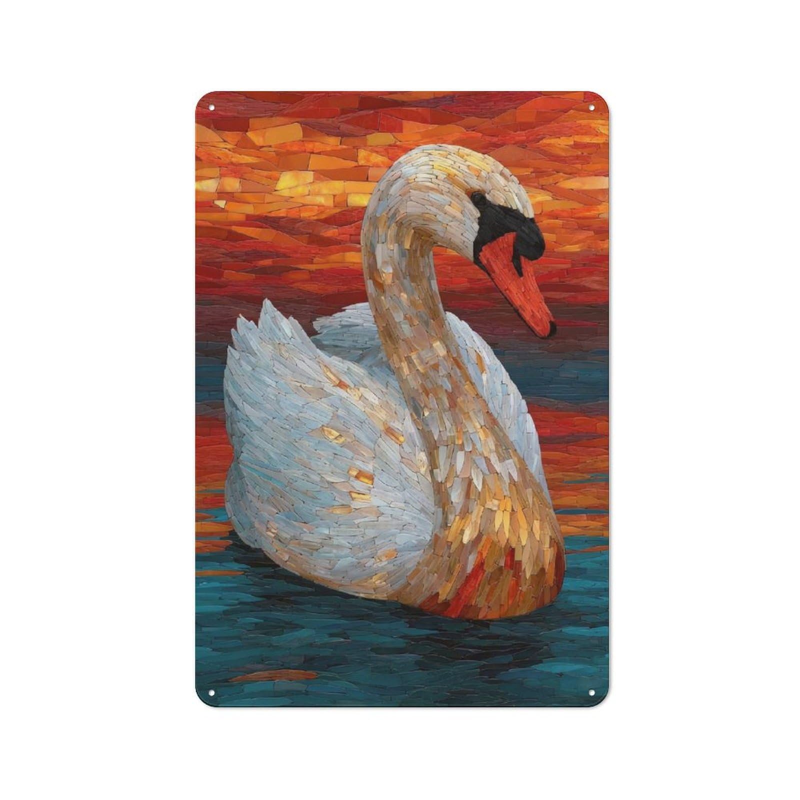 Junmoney Style-19 For Hallway Wall, Swan Mosaic Art Vintage-Inspired Metal Sign 30X20cm, A Moving-Home Gift For Collectors Of Tin Signs