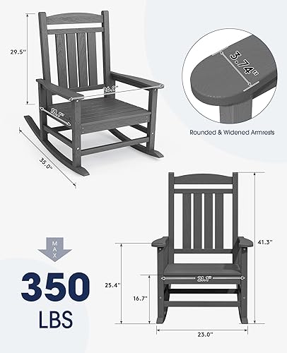 Vista 114 de Kingyes Mecedoras de polietileno de alta densidad para exteriores, sillas mecedoras para patio, deck, soportan hasta 330 libras, azul Azul marino