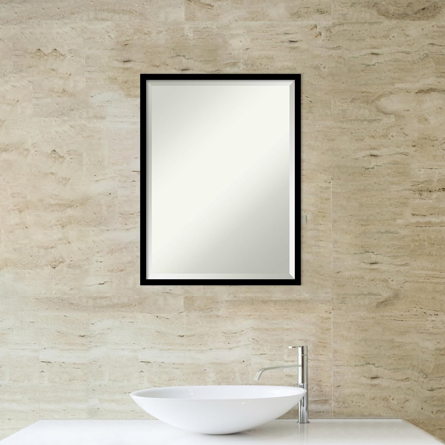 Amanti Art Black Bathroom Mirror for Over Sink, 25x19 Black Gallery Deep Rectangle Vanity Mirror, Medium Modern Wood Frame, Hangs Horizonally and Vertically, Bathroom Wall Decor, Beveled Edge