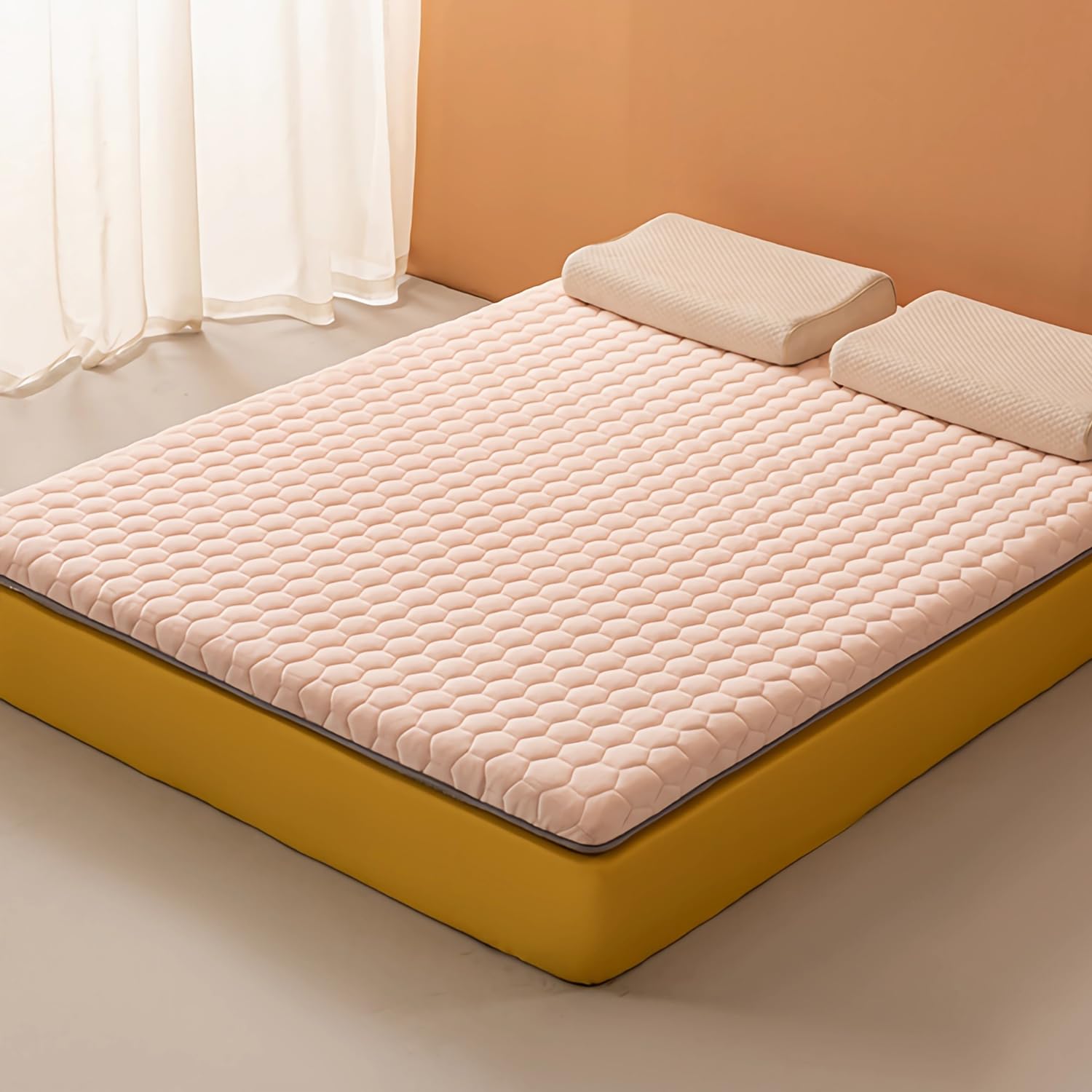 LXJDDLD Japanese Futon Mattress,Tatami Mattress Topper,Portable Sleeping Pad,Roll Up Floor Mattress,Foldable Tatami Mat for Sofa Lounger Camping Dormitory Yoga Nap Meditation,Pink2 8cm,90x190cm