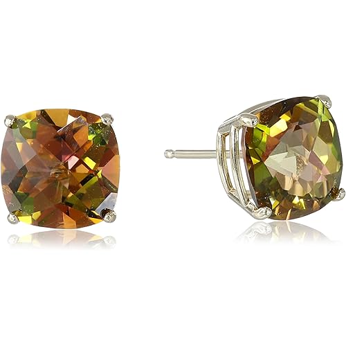 10k Gold Cushion-Cut Checkerboard Gemstone Leverback Earrings