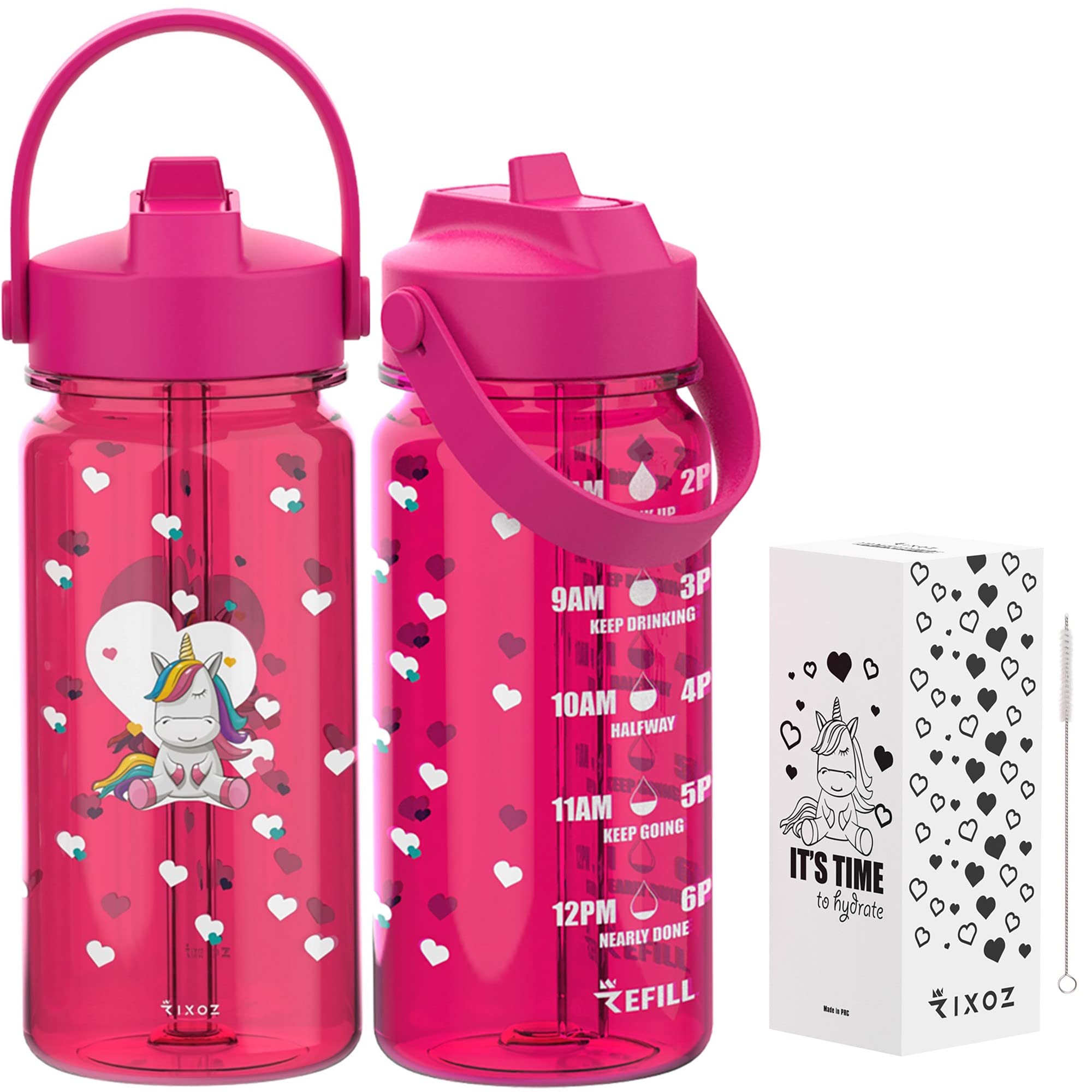 RIXOZ Unicorn Motivational Water Bottle with Straw For School And Nursery – 550ml Childrens Boys And Girls Water Bottle | Leakproof | BPA FREE | Toddler Water Bottle Ideal for Traveling