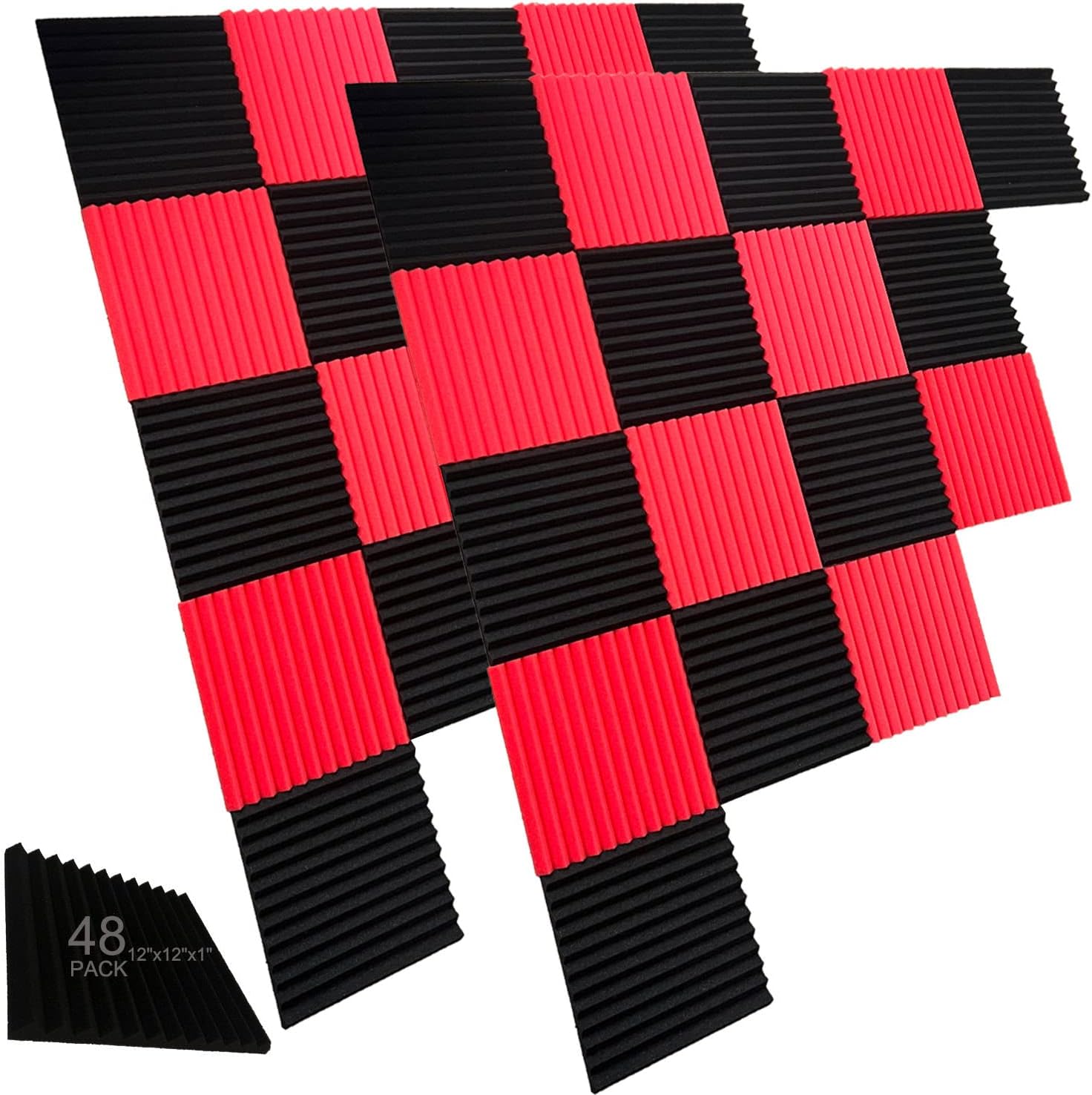 48 Pack Black/red 12 "X 12 "X1" Acoustic Panels Studio Soundproofing Foam