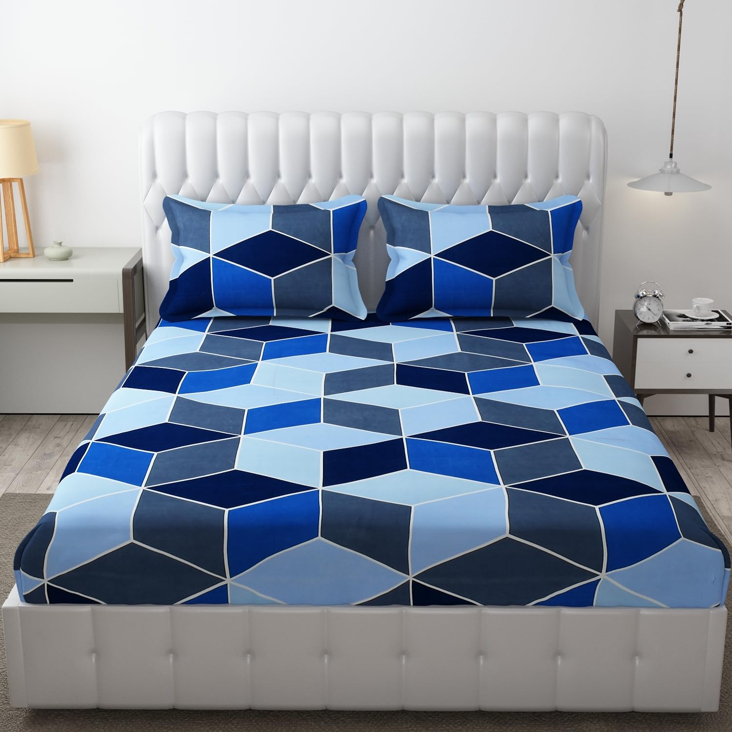 FRESH FROM LOOM Soft Glace Cotton Fitted Bedsheet King Size Bed with Two Pillow Cover | Elastic Fitted Bed Sheets | Mattress Tuck in Bed Covers (Size - 72 x 78 Inches (Fits up to 10 Inch) | Bluish) (B0CS6QSZZV) Amazon Price History, Amazon Price Tracker