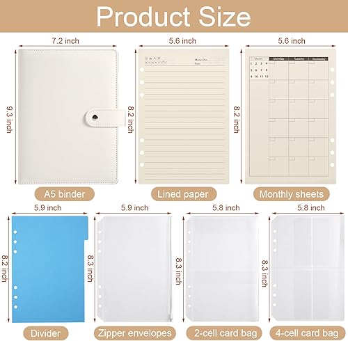 Miniatura 3 de Carpeta de 6 anillos tamaño A5, organizador de cuaderno de piel sintética recargable con 80 hojas de líneas, hojas mensuales, bolsillos y divisores