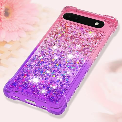 Miniatura 2 de Funda para Pixel 6a, funda para Google Pixel 6a con protector de pantalla de vidrio templado, para mujeres y niñas con purpurina líquida flotante