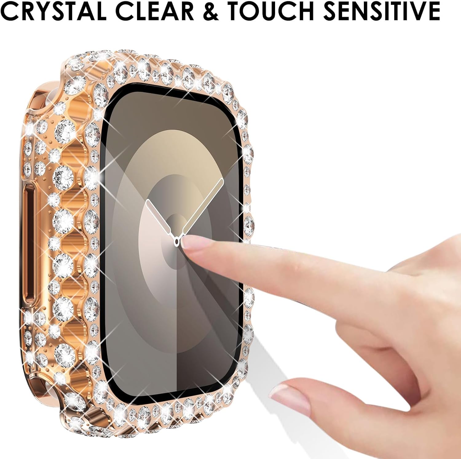 NewWays 2 in 1 Waterproof Bling Case 44mm for Apple Watch Screen Protector SE Series 6 5 4, Lace Full Glitter Diamond Rhinestone Bumper Face Cover for iWatch Women 44 mm, Rose Gold - Image 5