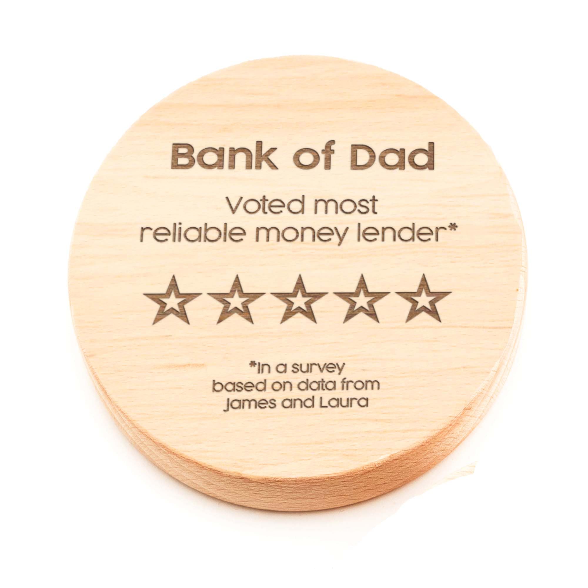 "Bank Of Dad" Personalised Wood Coaster - Funny Birthday Gift for Dad - Unique Fathers Day Present from Son Daughter