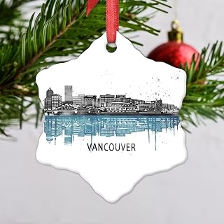 Vancouver Skyline Ornaments for Christmas Trees Canada Watercolor City Travel Souvenir Novelty Christmas Ornaments Gifts for Friends Wedding Anniversary Holiday 3 Inch