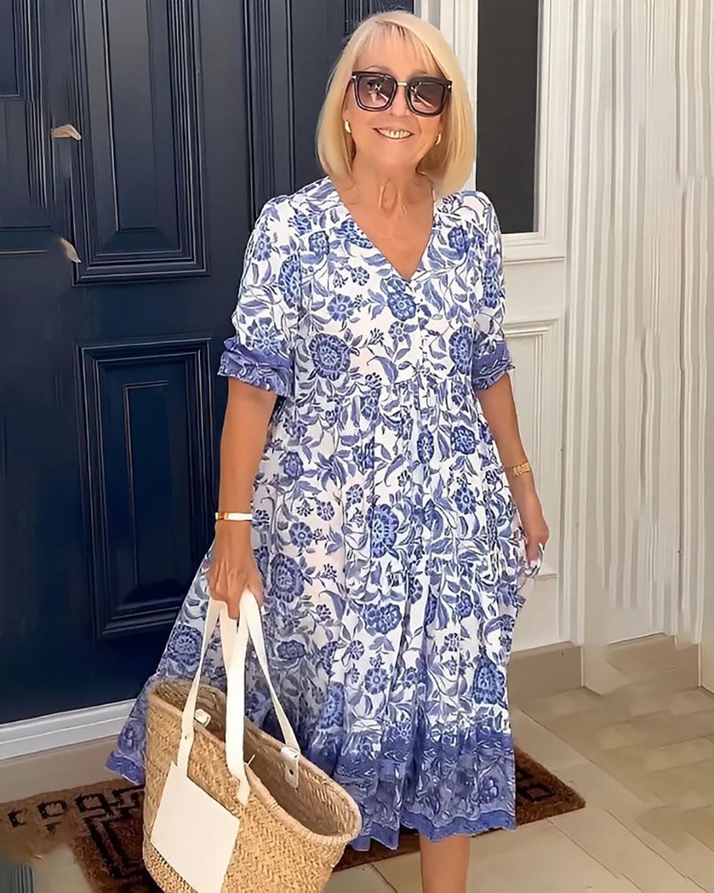 Hermosor Dresses Vestido Bohemio con Cuello en V para Mujer de Verano, Vestido Bohemio de Verano con Cuello en V, Vestido Goodies-Us