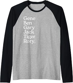 Golf Grand Slam Winners, Rory, Tiger, Ben, Gene, Jack, Gary Raglan Baseball Tee