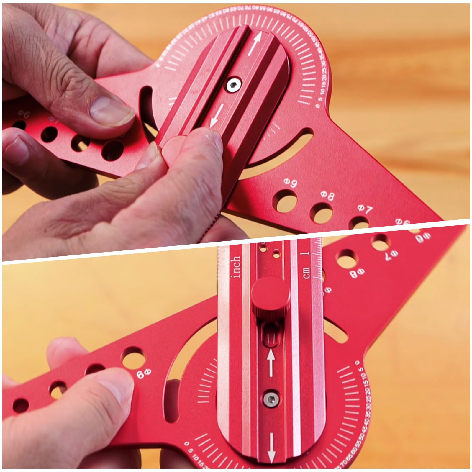 Regla de línea de marcado para carpintería, regla cuadrada deslizante de aleación de aluminio ajustable (rojo)