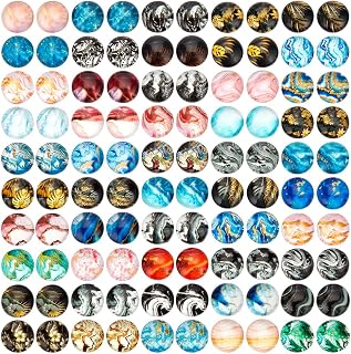PH PandaHall 100pcs 50 Styles Marble Printed Glass Cabochons, 10mm Leaf Wave Glass Cabochons Half Round Dome Cabochon Flatback Tiles for Photo Pendant Cameo Earring Necklace Bracelet Jewelry Making