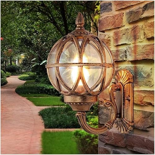 Outdoor Porch lamp Traditional Style Retro Bronze Black Outdoor Villa Loft Backyard Security IP Rated Wall Lantern Light with Leaded Style, Luxury