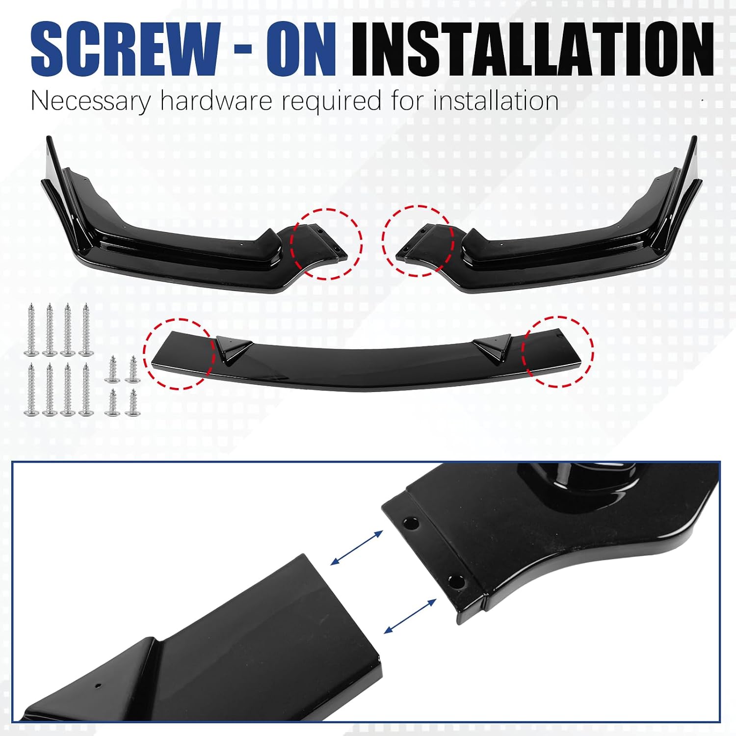 Fit for 2014-2017 Infiniti Q50 Sport Front Bumper Lip, Gloss Black ABS Air Splitter Chin Body Kit OEM Style