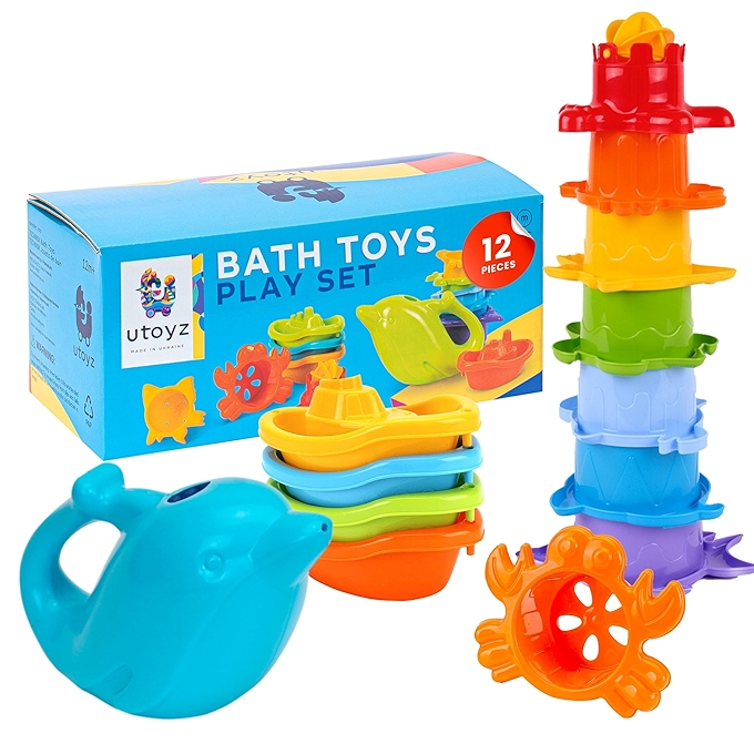 TECHNOK Rainbow Stacking Cups and Bath Toy Set for Toddlers