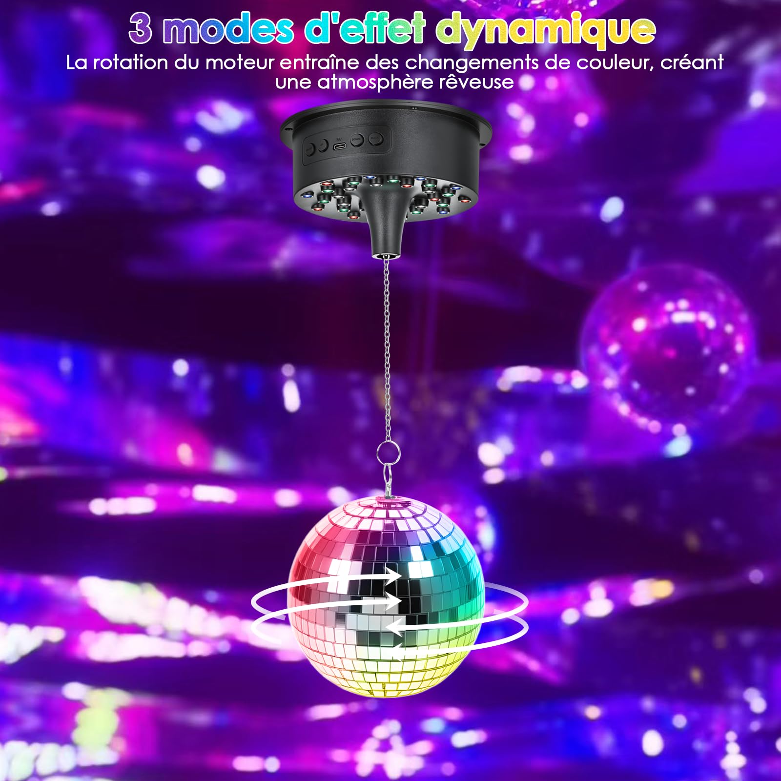 Tomshine Boule à Facettes Disco avec Moteur et Lumière 18cm - Boule Disco Rotative 30 LED RGB, Télécommande & Commande Musicale, Lampe Disco à Piles/USB pour Soirée Anniversaire Enfant Bar