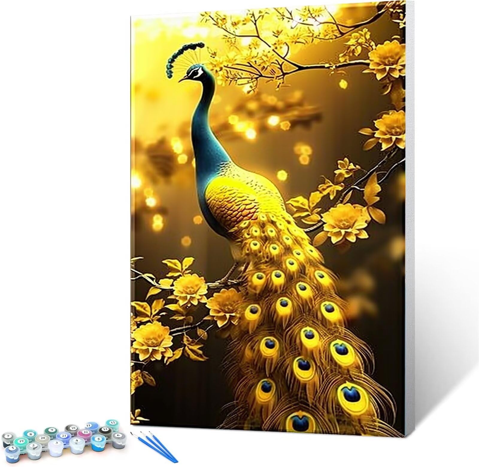 Kit di Pittura Acrilica a Olio su Tela Fai-da-Te, Amichevole Pavone Compagno Dipinto Ad Olio Su Tela con, Decorazioni per La Casa Dipingere con i Numeri per Adulti Bambini Piume 60x80cm (Con Scatola)
