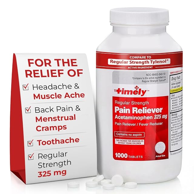 TIME-Cap Labs 1000 Tablets Regular Strength Acetaminophen 325mg - Pain Reliever Fever Reducer for Adults Helps with Headaches