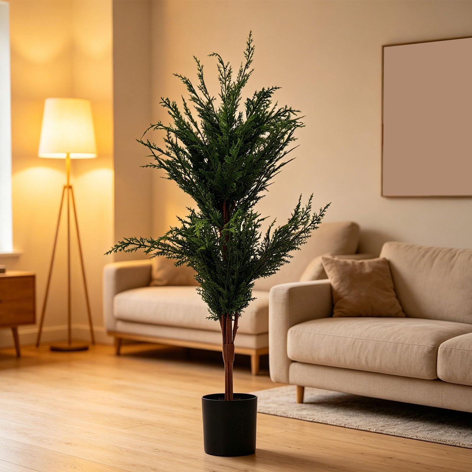 Künstlicher Weihnachtsbaum, Zypressenbaum Im Topf, mit 9 Leuchtmodi for Weihnachtsdekoration Im Wohnzimmer und Büro (90cm)