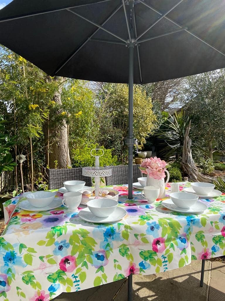 Rosie Lane PVC Wipe Clean Garden Outdoor Tablecloth Cover with Stainless Steel Parasol Umbrella Hole Bright Floral 200cm x 140cm - Image 3