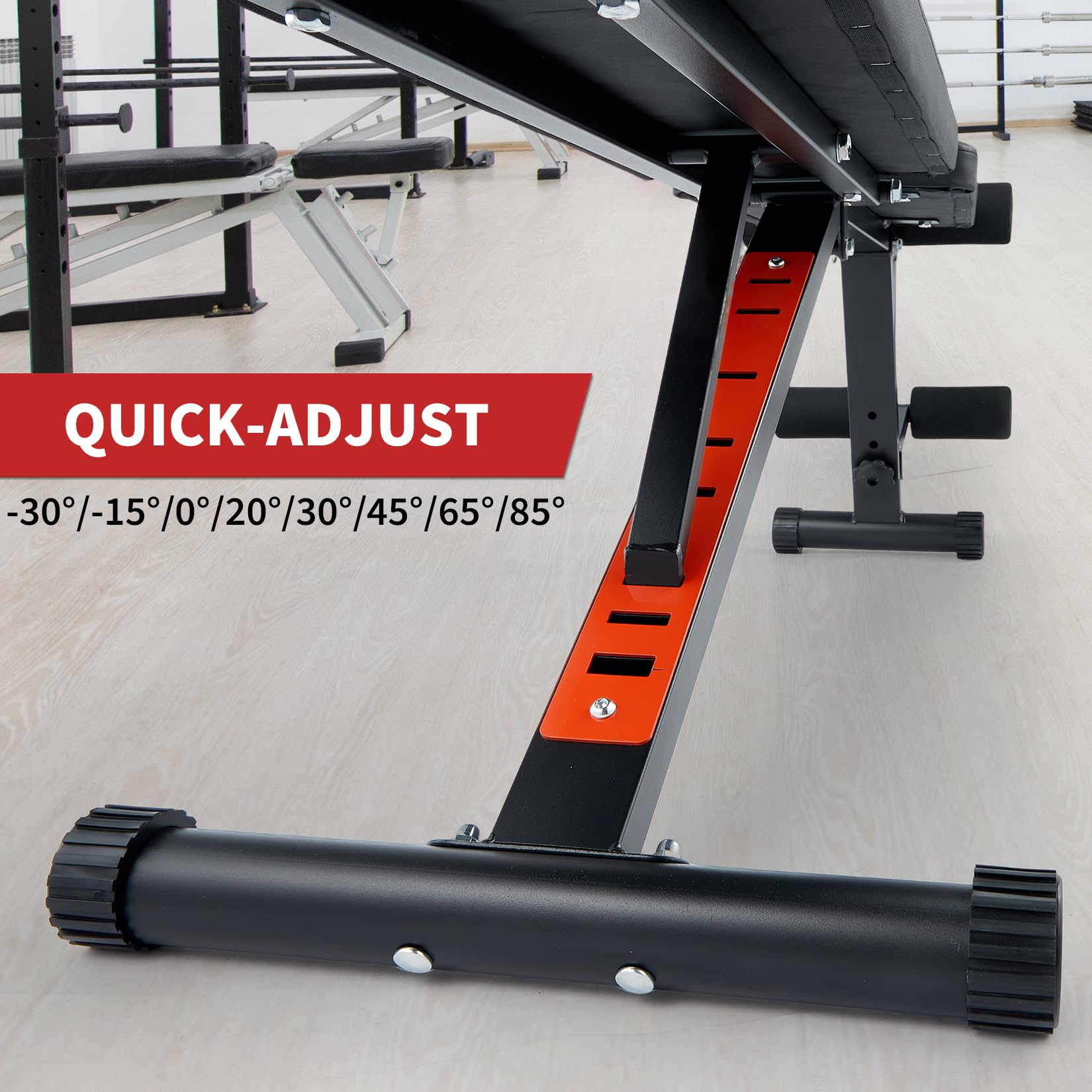 Garvee Función extensible – Banco de musculación ajustable y plegable con extensión de piernas – Posición inclinación/declinación plana – Capacidad 200 kg – Ideal para el interior completo en casa