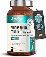 Glucosamine Chondroitin MSM Capsules x 180 | High Dose MSM + Turmeric, Ginger, Rosehip | Glucosamine Sulfate and Chondroitin Joint Supplements | 3 Months | VitaBright