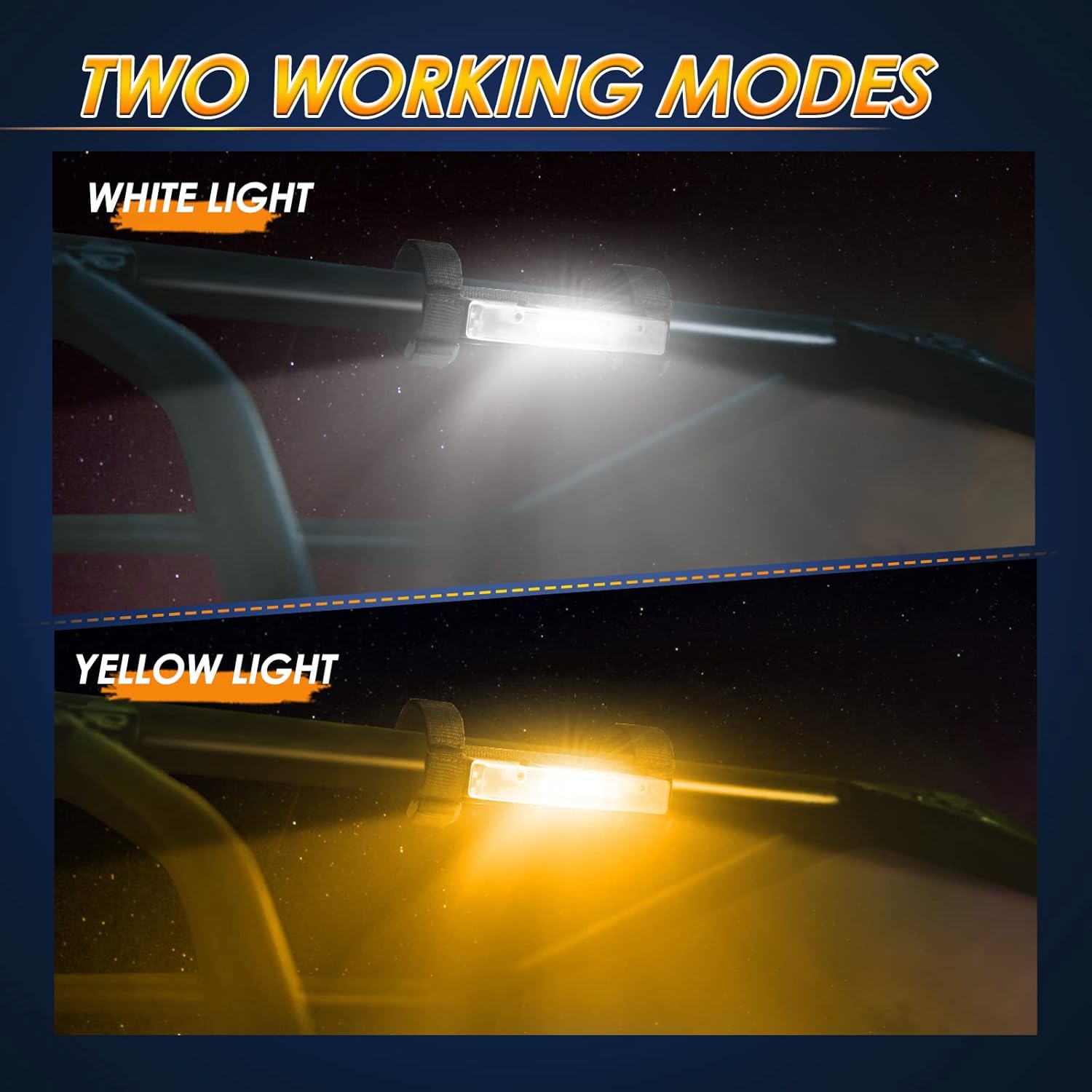 UTV Dome Light Battery Powered Universal Roll Bar Mount LED Interior Light Map Marker Lights for UTV SXS Can Am Polaris RZR Honda Kawasaki Golf Cart Truck Car - White & Amber (2 Packs)
