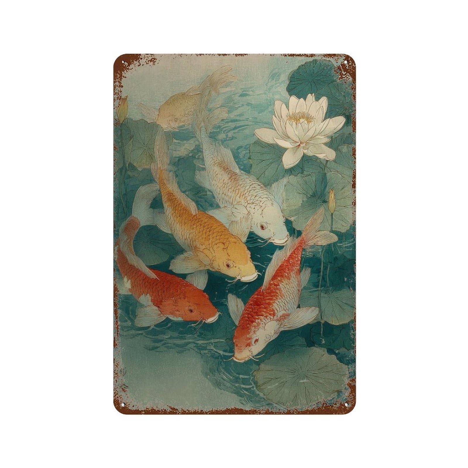 xiaoxiaoshen Koi Fish. Japanese Ukiyo Wall Decor Art Metal Tin Poster Modern Home Decor Art Home Bar Shop Decorations Vintage Sign 30x20cm