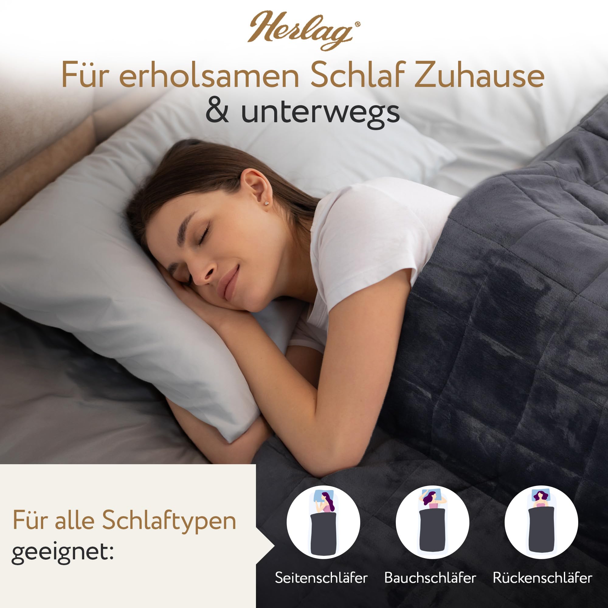 Herlag Gewichtsdecke 6 kg 135x200cm - Schwere Decke zum Schlafen - Anti-Stress Therapiedecke - Gewichtete Bettdecke für Erwachsene & Jugendliche - Körpergewicht 40-90kg