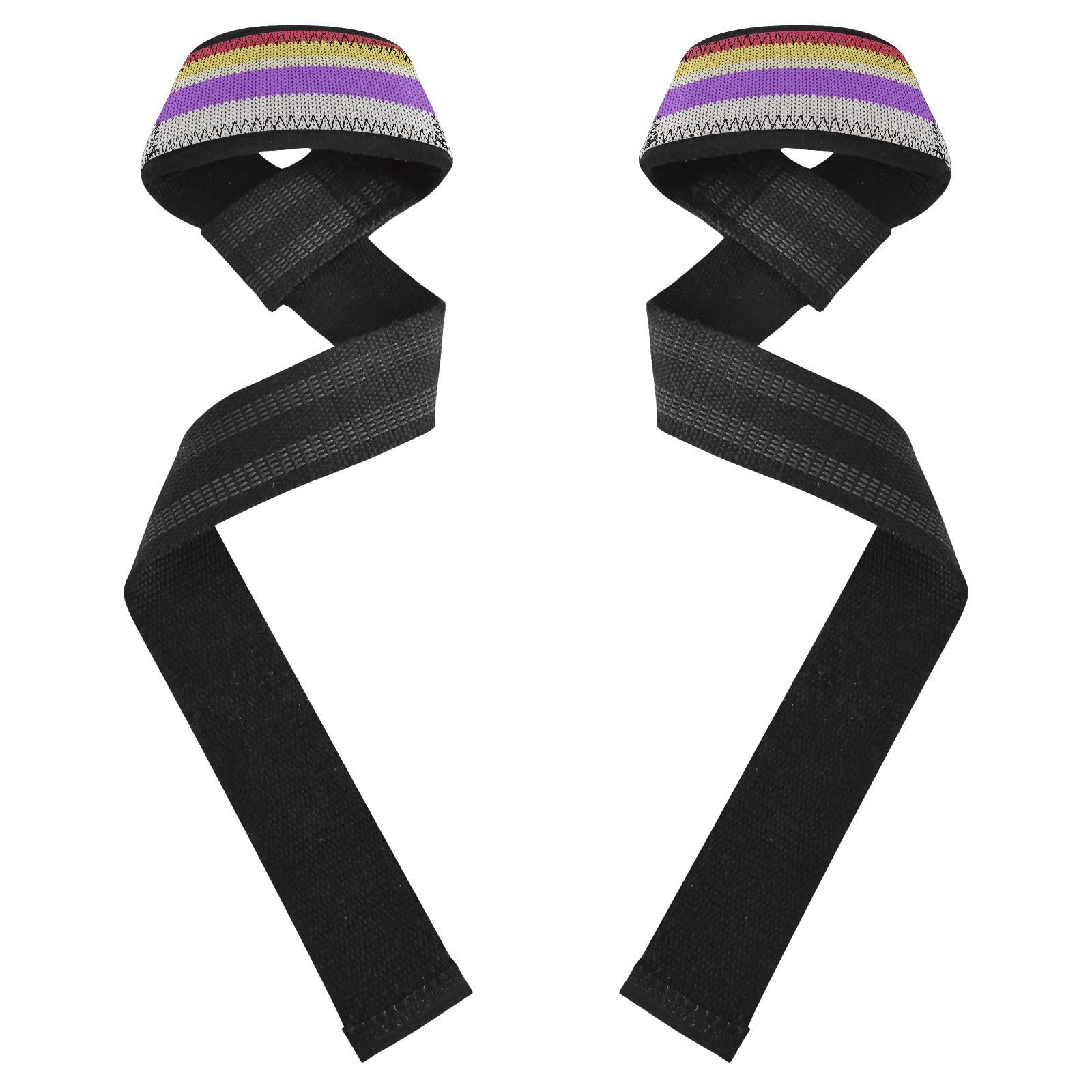 STAYTOP Colorful Stripes Wrist Straps for Weightlifting,Lifting Straps with Neoprene Cushioned Wrist Padded and Anti-Skid Silicone for Strength Training,Bodybuilding,Deadlifting