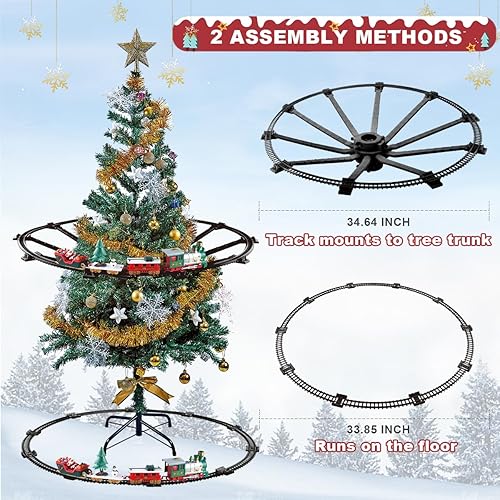 Miniatura 3 de Juego de tren para niños de 2 a 4 años, 41 piezas de juguetes de tren eléctrico para árbol de Navidad, 2 métodos de montaje incluyen 4 autos y 10