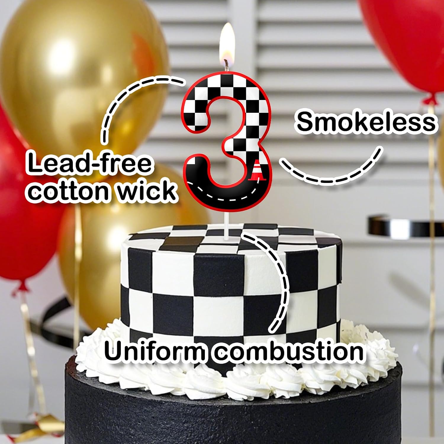 Black White 18th Birthday Candles, Number Candle Birthday Cake Topper Decorations for Race Car Themed Party, Checkered Birthday Candle for Boys Girls Party Decor Supplies image 5