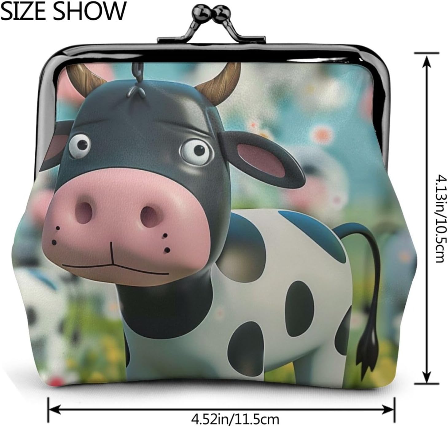 Cute Cow Printed Coin Purse for Women Cute PU Leather Coin Wallet Mini Coin Purse Pouch with Kiss-Lock