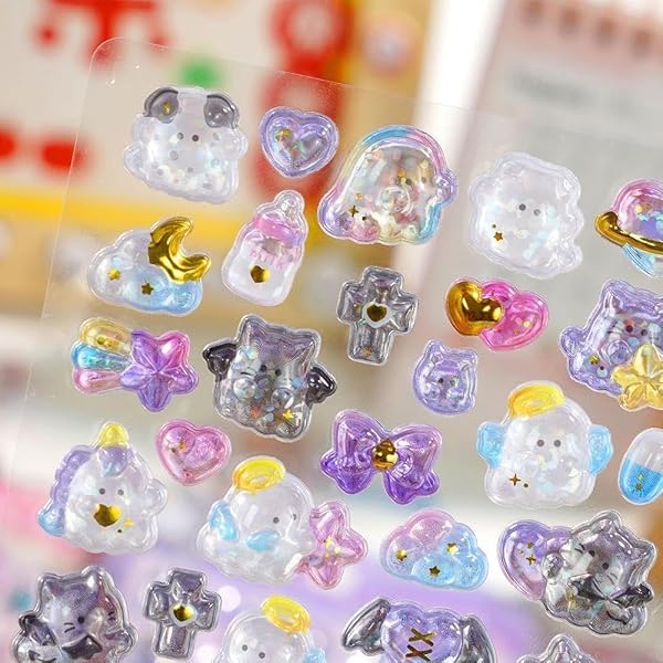 シール 可愛い 3D立体シー ル ごほうびシール DIY用 携帯電話飾り用 手帳用 ご褒美シー ル キラキラな 女の子 デコシー ル 手芸用品 (カラー A-6, 1個) - 5