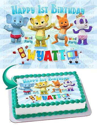 Cakecery Word Party Edible Cake Image Topper Personalized Birthday Cake Banner 1/4 Sheet