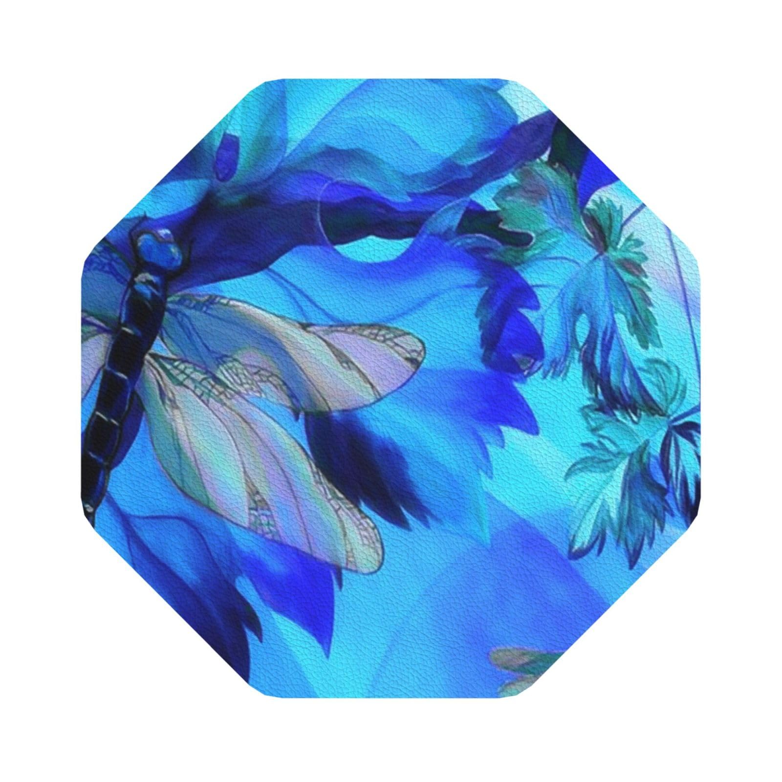 Art Dragonfly PU Leather Coasters Set of 6 Octagon Drink Coasters