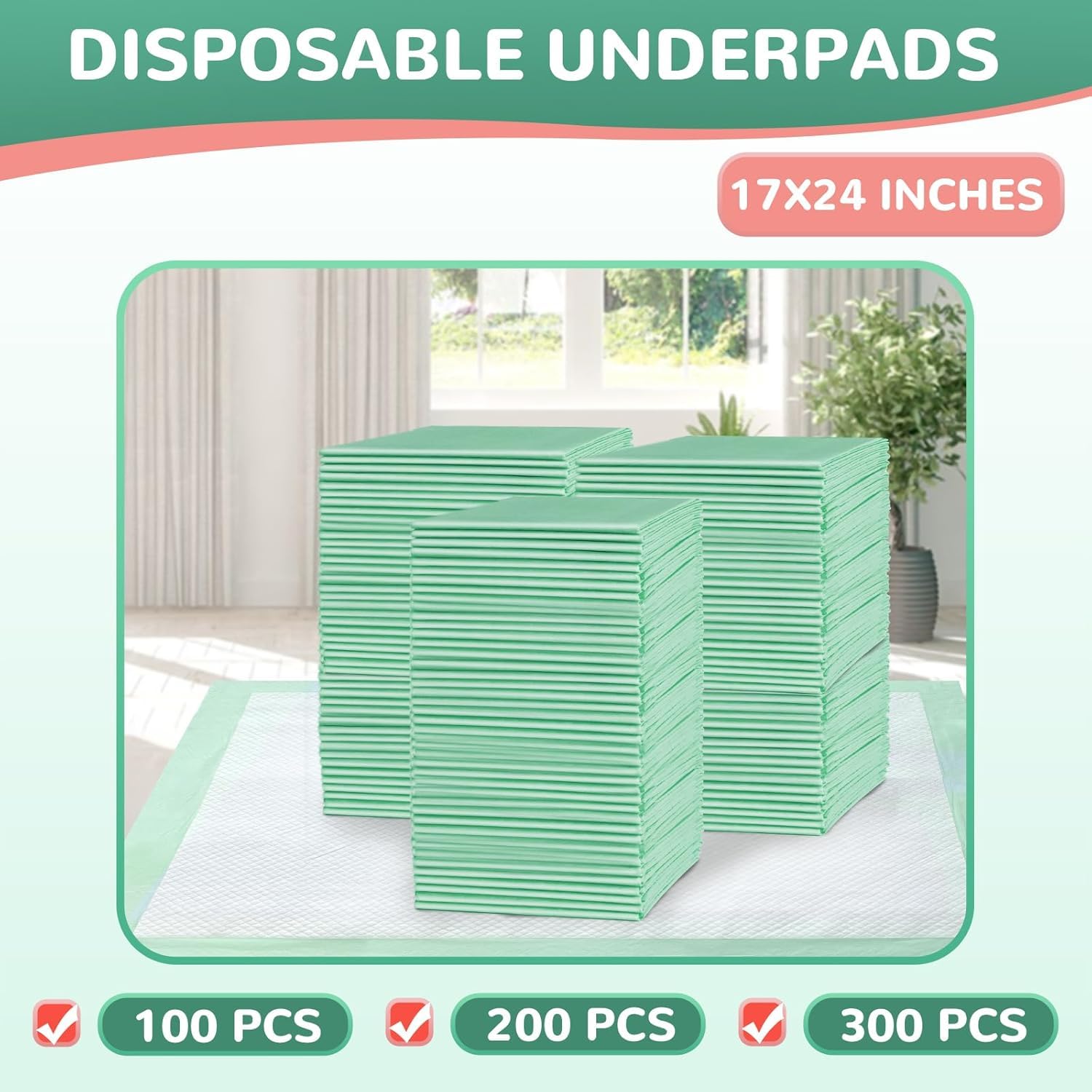 MILDPLUS Almohadillas desechables de 17 x 24 pulgadas (300 unidades) almohadillas absorbentes de luz, fundas de cama, portabrocas pequeños para niños y mascotas, protección para líquidos, orina,