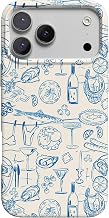 Casely iPhone 17 Pro Case | Amalfi Aperitivo | Dolce Vita | MagSafe Compatible | Ultra Slim Polycarbonate | Wireless Charging | Sketch-Style Design | Ivory with Deep Blue